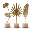 Gold Leaf Home Decor Set - Metal Leaves Statues, Modern Artistic Sculptures for Living Room, Office, Shelf & Home Decorative, Handmade 3D Botanical Accents (Monstera, Feather, Ginkgo, 3PCS)