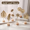 Gold Leaf Home Decor Set - Metal Leaves Statues, Modern Artistic Sculptures for Living Room, Office, Shelf & Home Decorative, Handmade 3D Botanical Accents (Monstera, Feather, Ginkgo, 3PCS)
