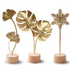 Gold Leaf Home Decor Set - Metal Leaves Statues, Modern Artistic Sculptures for Living Room, Office, Shelf & Home Decorative, Handmade 3D Botanical Accents (Monstera, Feather, Ginkgo, 3PCS)