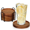6 Pcs Best Wooden Coasters with Holder Coffee Table Decor Acacia Wood Coaster Set Modern Cup Coaster for Drink Home Dining Table Kitchen Accessories Cute Beer Bar Decorative Rustic Outdoor Coasters