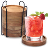 6 Pcs Best Wooden Coasters with Holder Coffee Table Decor Acacia Wood Coaster Set Modern Cup Coaster for Drink Home Dining Table Kitchen Accessories Cute Beer Bar Decorative Rustic Outdoor Coasters