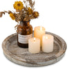 Hanobe Candle Plate Holder Tray: Round Wood Decorative Candle Plate - Rustic Farmhouse CoffeeTable Decor - Tealight Pillar Trays for Home Decor (Distressed)