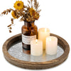 Hanobe Candle Plate Holder Tray: Round Wood Decorative Candle Plate - Rustic Farmhouse CoffeeTable Decor - Tealight Pillar Trays for Home Decor (Distressed)
